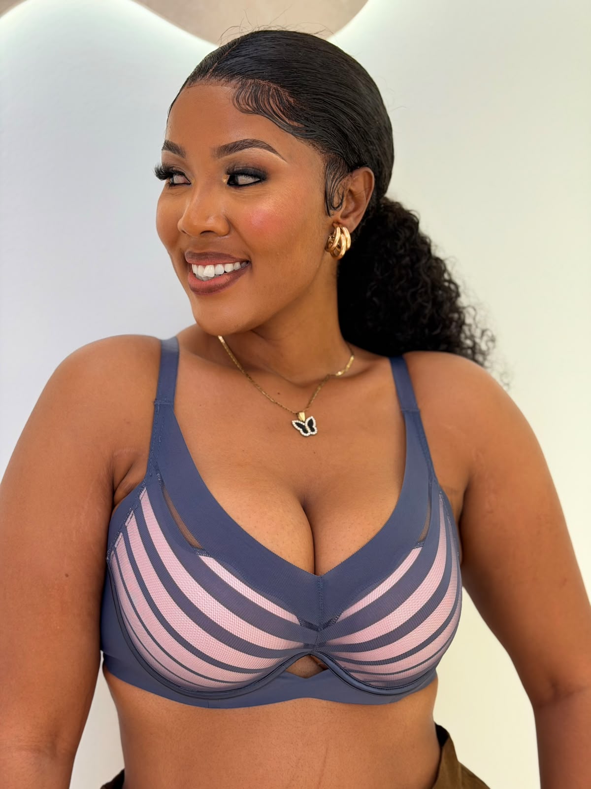 Striped Quality Plunged  Bra
