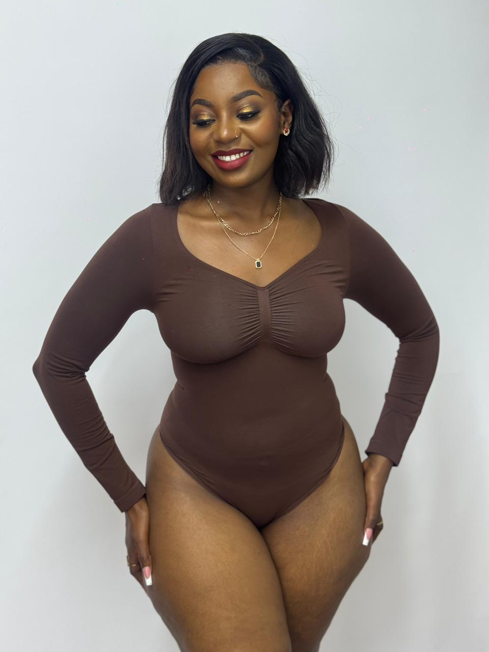 long sleeve bodysuit tshirt black / Coffee Brown