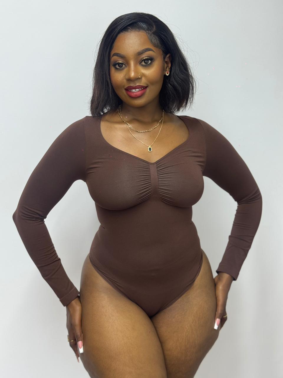 long sleeve bodysuit tshirt black / Coffee Brown